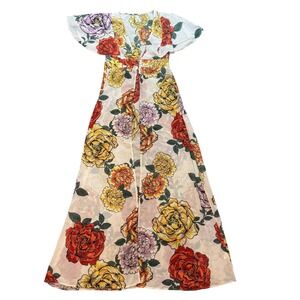 LIVE 4 TRUTH Floral Print Maxi Duster Butterfly Sleeve Sheer Button Front S